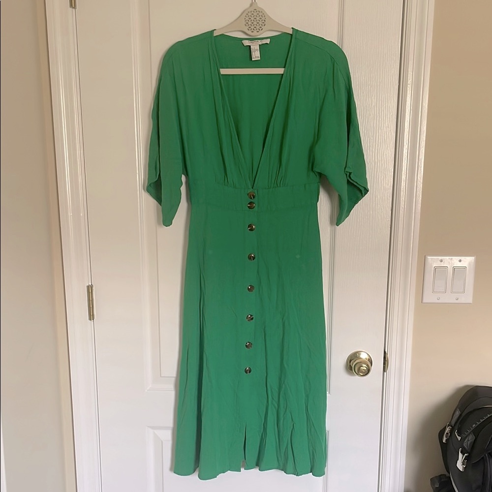 Forever 21 Contemporary Line Green Dolman Sleeve Deep V Neck Midi Sundress